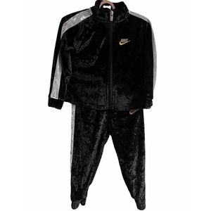 Nike Girl's Velour Black & Gold Nike Jacket & Track Pants Set